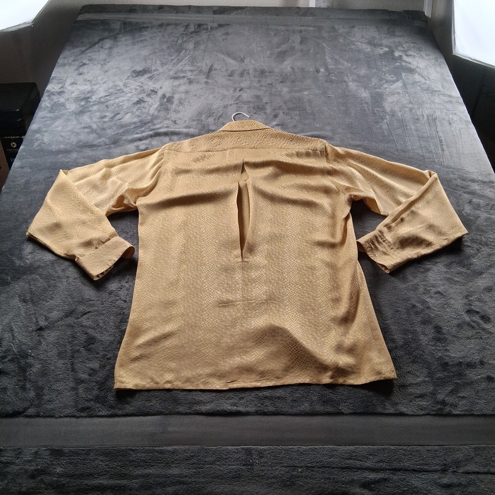 Giorgio Gentelli Silk Button Down Shirt Medium Gold Snakeskin Jacquard Long Slv - Picture 3 of 7